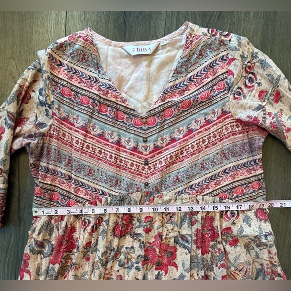 BIBA Women Beige Floral Printed A-line Cotton Kurta Top Tunic Size 38 - Picture 7 of 12